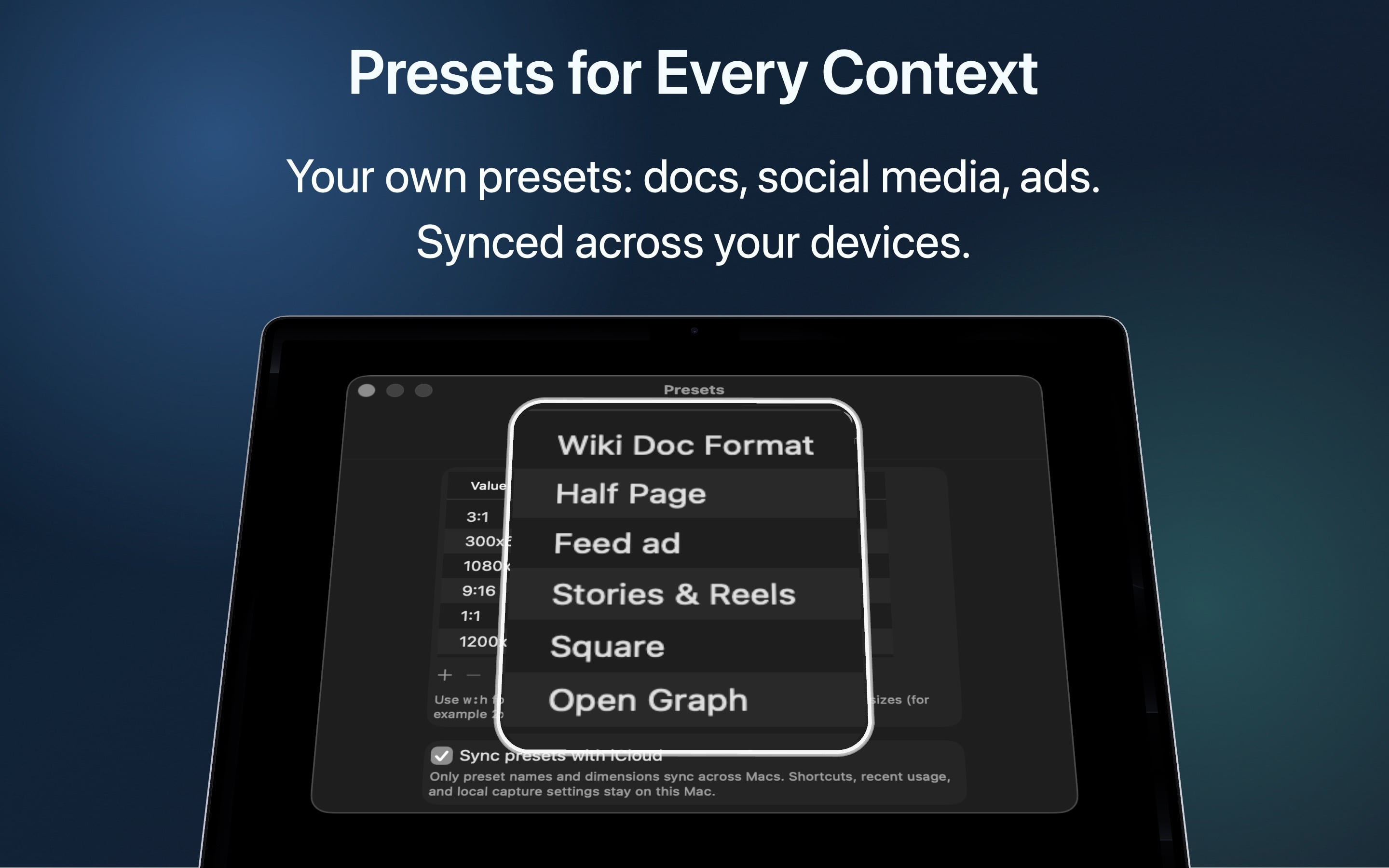 Framéd presets for repeatable screenshot sizes